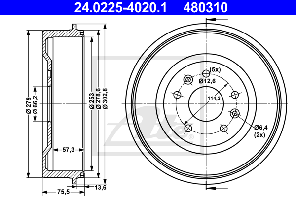 ATE 24.0225-4020.1 Tamburo freno