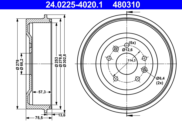 ATE 24.0225-4020.1 Bremstrommel