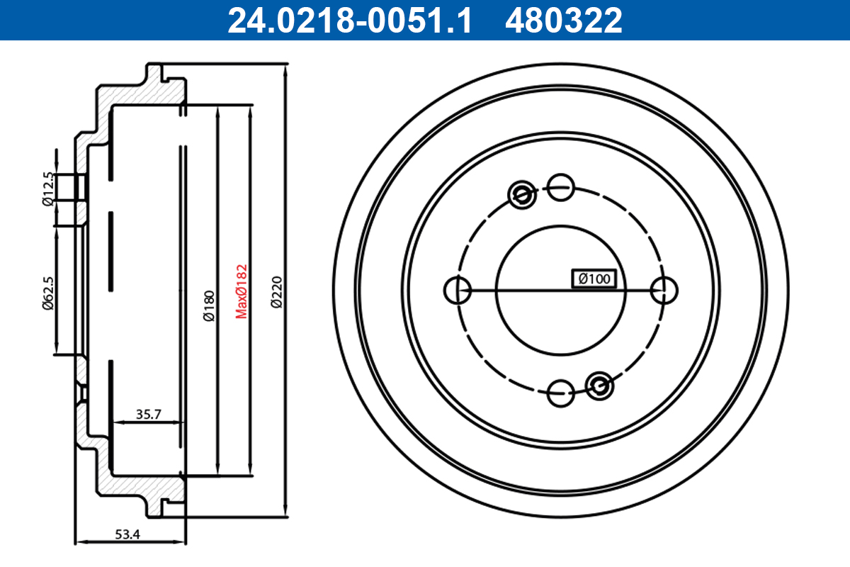 ATE 24.0218-0051.1 Bremstrommel