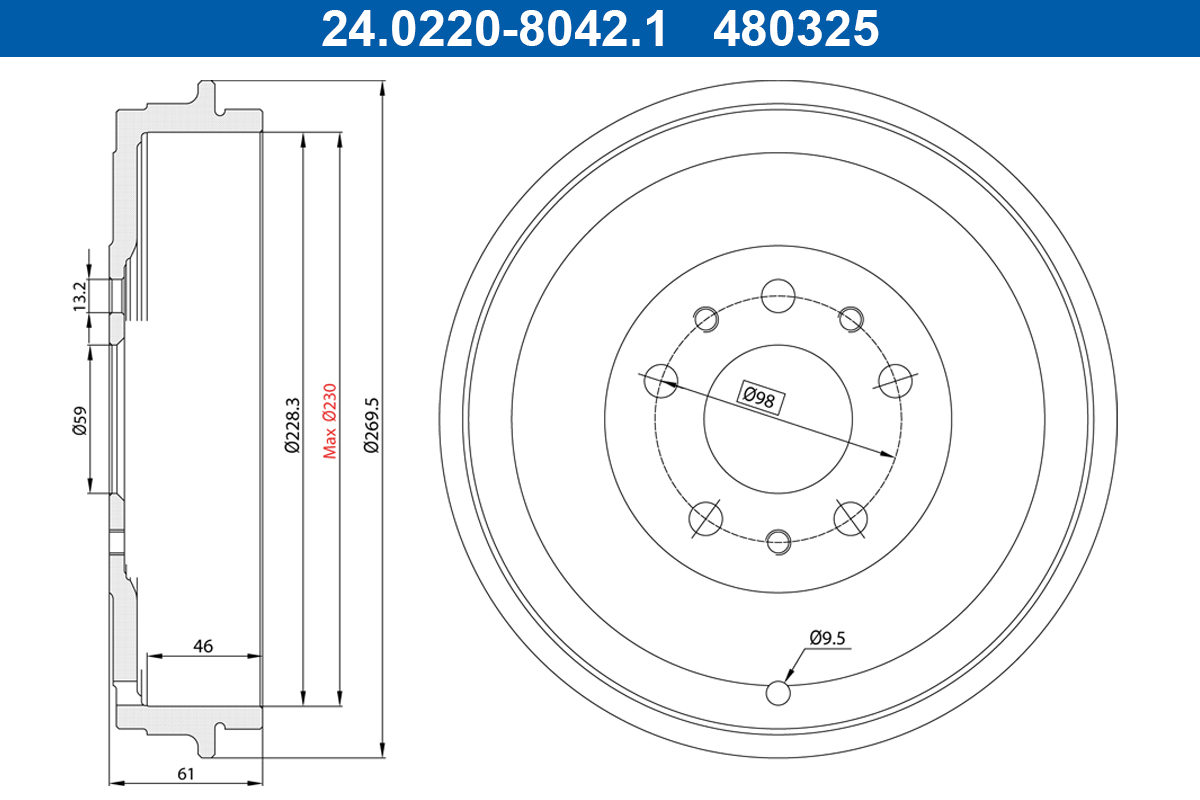 ATE 24.0222-8042.1 Bremstrommel