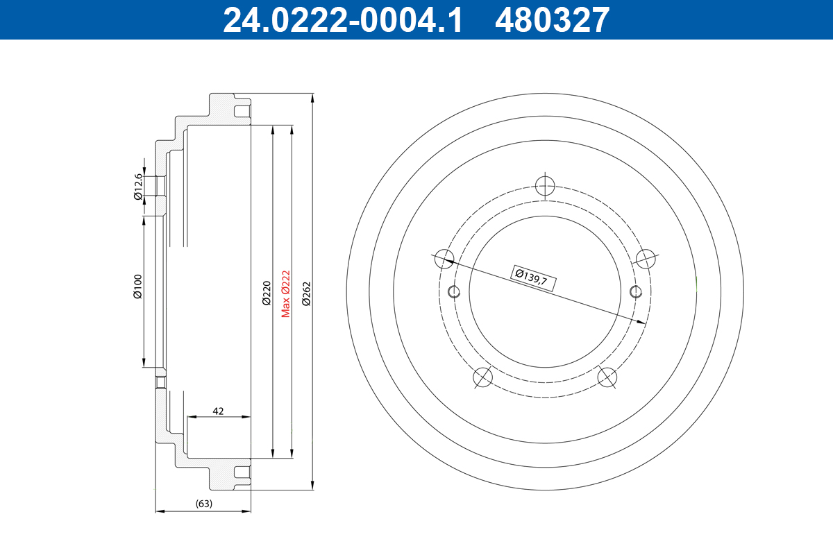 ATE 24.0222-0004.1 Bremstrommel