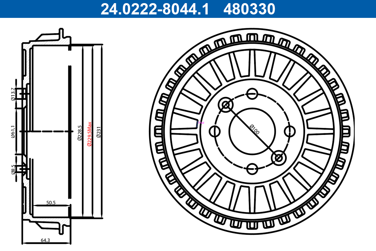 ATE 24.0222-8044.1 Bremstrommel