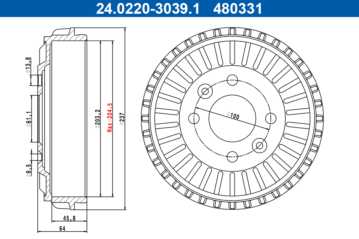 ATE 24.0220-3039.1 Bremstrommel