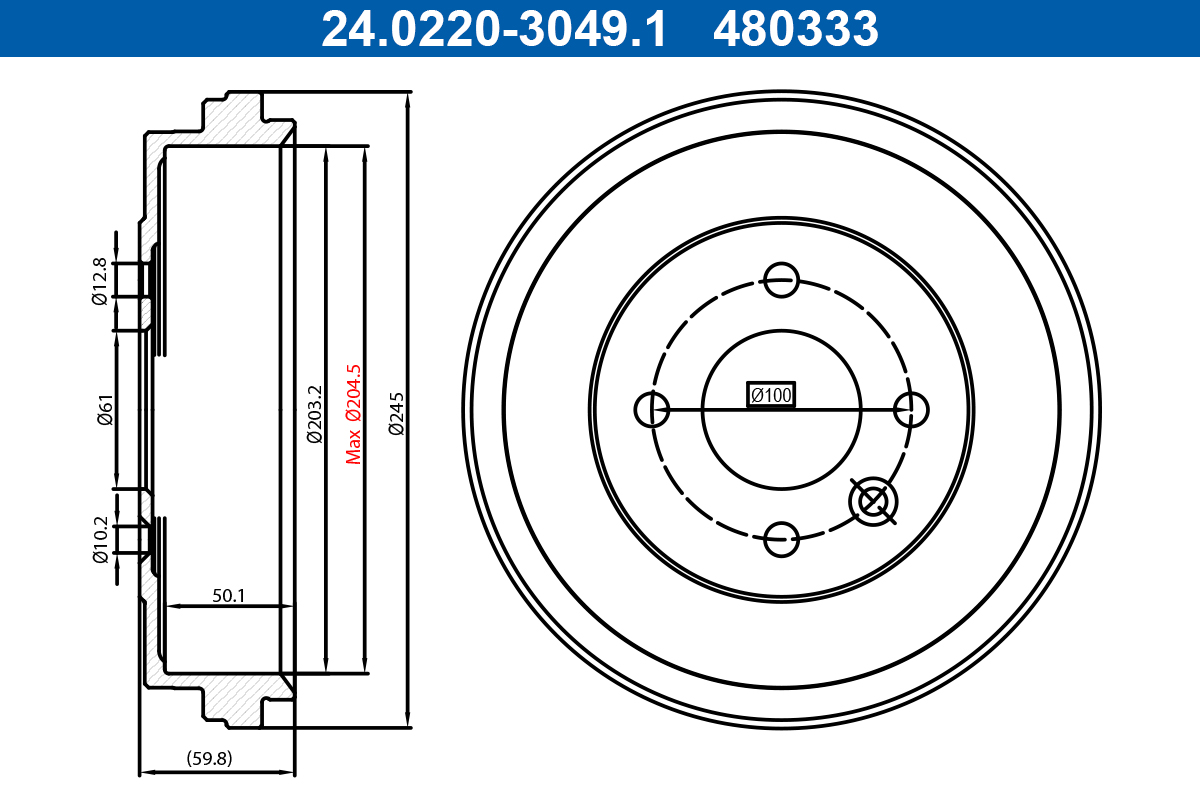 ATE 24.0220-3049.1 Bremstrommel