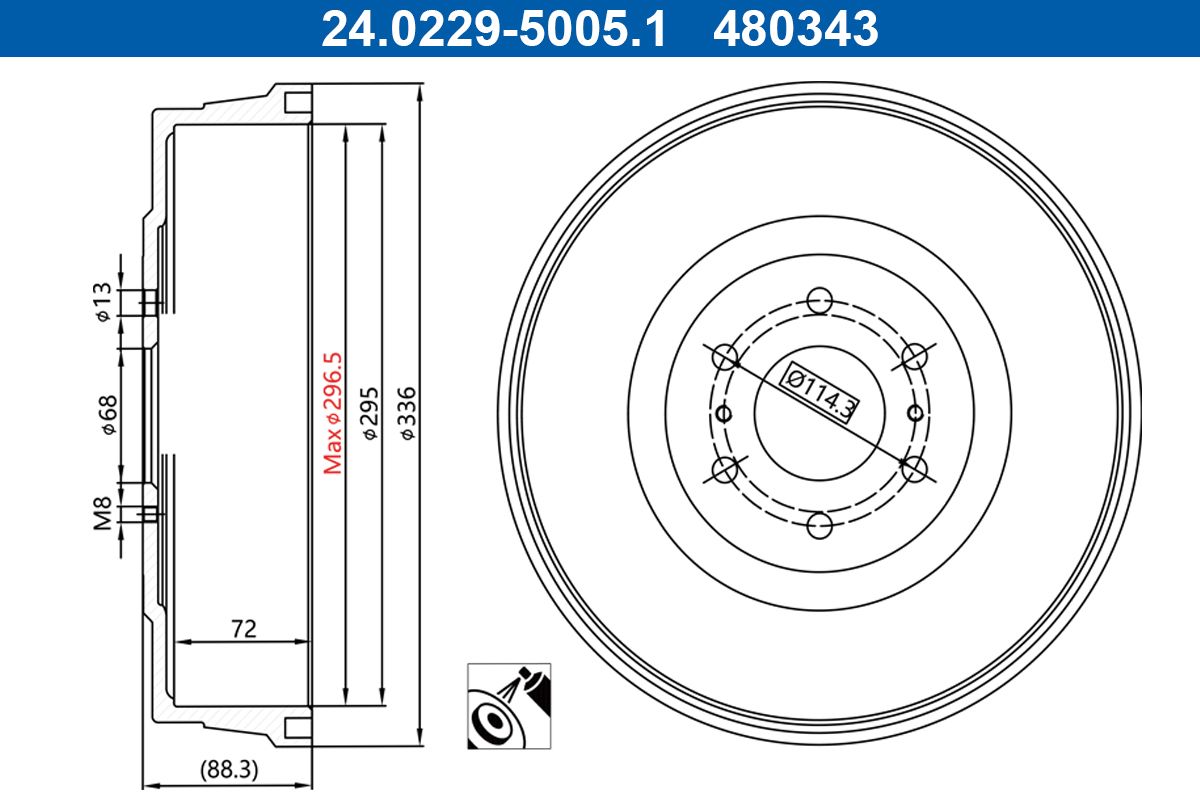 ATE 24.0229-5005.1 Ταμπούρο for NISSAN RENAULT