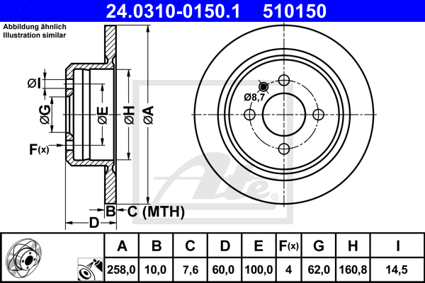 ATE 24.0310-0150.1 Discofreno-Discofreno-Ricambi Euro