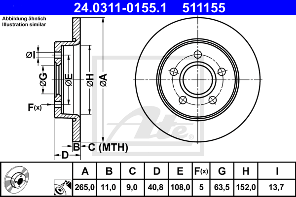 ATE 24.0311-0155.1 Discofreno-Discofreno-Ricambi Euro