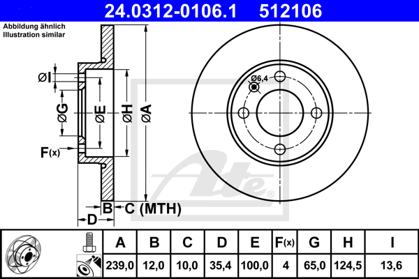 ATE 24.0312-0106.1 Discofreno-Discofreno-Ricambi Euro