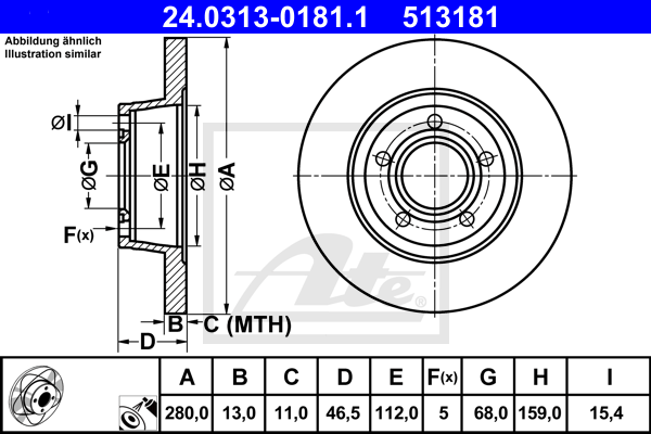 ATE 24.0313-0181.1 Discofreno-Discofreno-Ricambi Euro