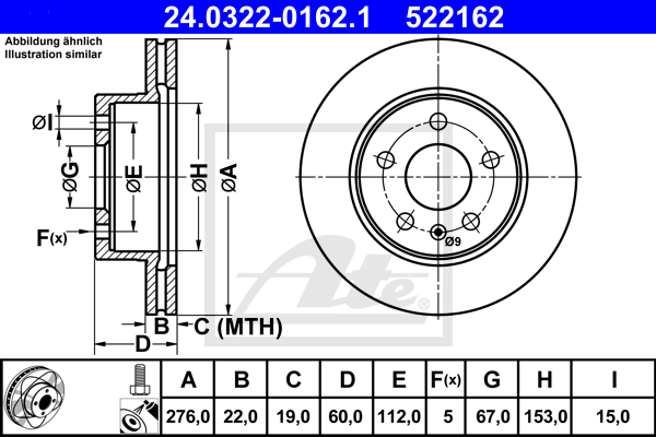 ATE 24.0322-0162.1 Discofreno-Discofreno-Ricambi Euro