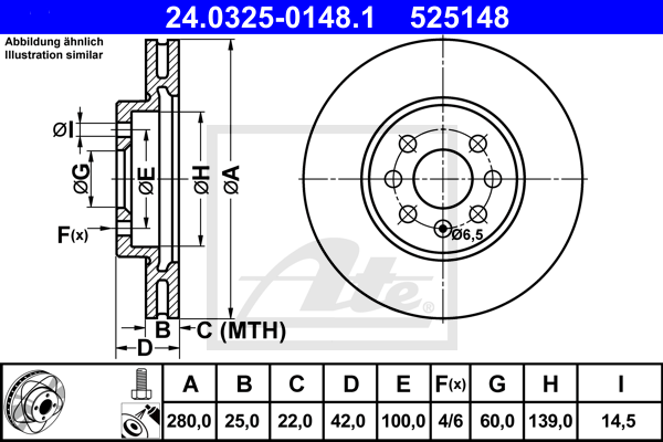 ATE 24.0325-0148.1 Discofreno-Discofreno-Ricambi Euro