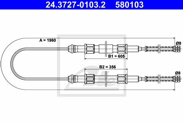 ATE 24.3727-0103.2 Cavo comando, Freno stazionamento-Cavo comando, Freno stazionamento-Ricambi Euro