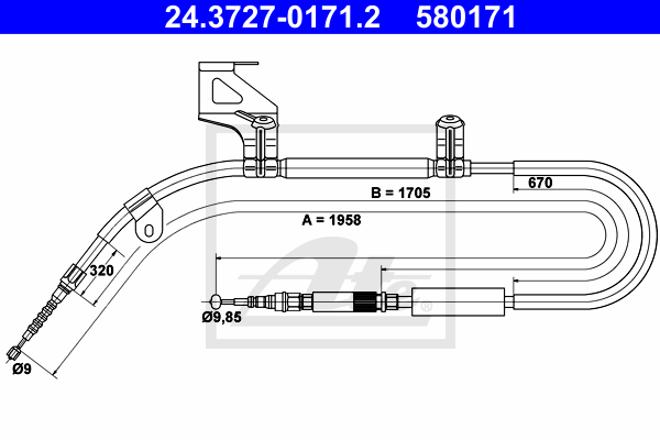 ATE 24.3727-0171.2 Cavo comando, Freno stazionamento-Cavo comando, Freno stazionamento-Ricambi Euro