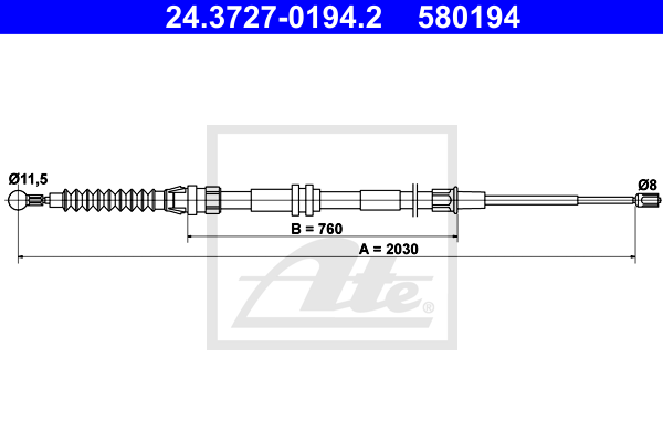 ATE 24.3727-0194.2 Cavo comando, Freno stazionamento-Cavo comando, Freno stazionamento-Ricambi Euro