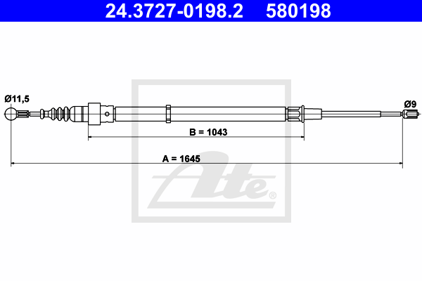 ATE 24.3727-0198.2 Cavo comando, Freno stazionamento-Cavo comando, Freno stazionamento-Ricambi Euro