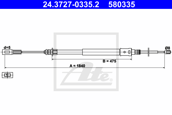 ATE 24.3727-0335.2 Cavo comando, Freno stazionamento-Cavo comando, Freno stazionamento-Ricambi Euro