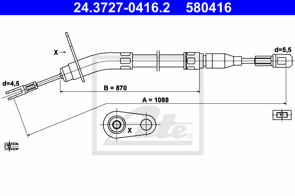 ATE 24.3727-0416.2 Cavo comando, Freno stazionamento-Cavo comando, Freno stazionamento-Ricambi Euro