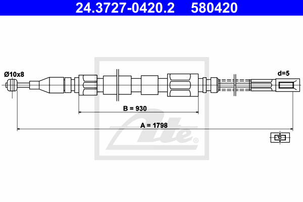 ATE 24.3727-0420.2 Cavo comando, Freno stazionamento-Cavo comando, Freno stazionamento-Ricambi Euro