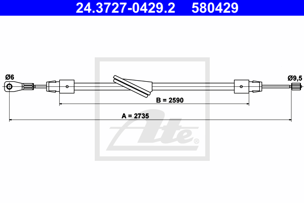 ATE 24.3727-0429.2 Cavo comando, Freno stazionamento-Cavo comando, Freno stazionamento-Ricambi Euro