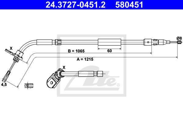 ATE 24.3727-0451.2 Cavo comando, Freno stazionamento-Cavo comando, Freno stazionamento-Ricambi Euro