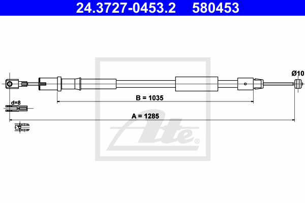 ATE 24.3727-0453.2 Cavo comando, Freno stazionamento-Cavo comando, Freno stazionamento-Ricambi Euro