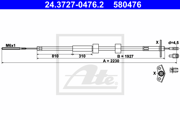 ATE 24.3727-0476.2 Cavo comando, Freno stazionamento-Cavo comando, Freno stazionamento-Ricambi Euro