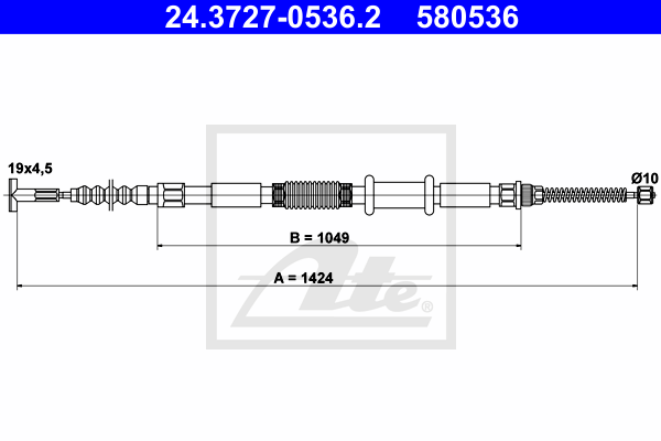 ATE 24.3727-0536.2 Cavo comando, Freno stazionamento-Cavo comando, Freno stazionamento-Ricambi Euro