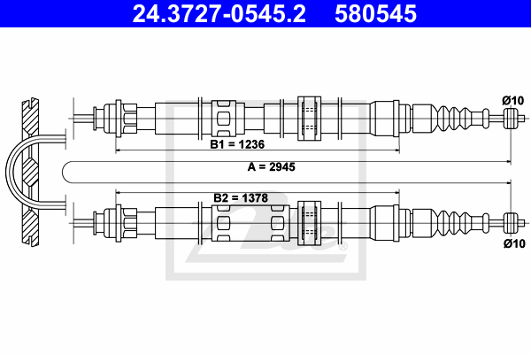 ATE 24.3727-0545.2 Cavo comando, Freno stazionamento-Cavo comando, Freno stazionamento-Ricambi Euro