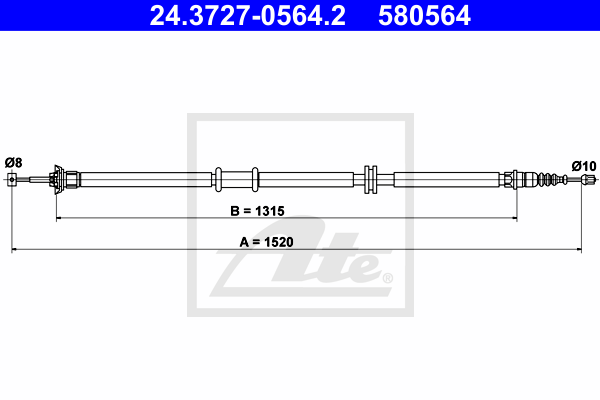 ATE 24.3727-0564.2 Cavo comando, Freno stazionamento-Cavo comando, Freno stazionamento-Ricambi Euro