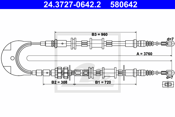 ATE 24.3727-0642.2 Cavo comando, Freno stazionamento