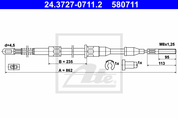 ATE 24.3727-0711.2 Cavo comando, Freno stazionamento-Cavo comando, Freno stazionamento-Ricambi Euro