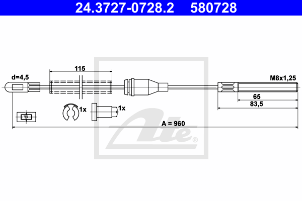 ATE 24.3727-0728.2 Cavo comando, Freno stazionamento-Cavo comando, Freno stazionamento-Ricambi Euro