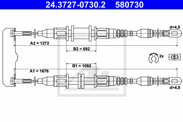 ATE 24.3727-0730.2 Cavo comando, Freno stazionamento-Cavo comando, Freno stazionamento-Ricambi Euro