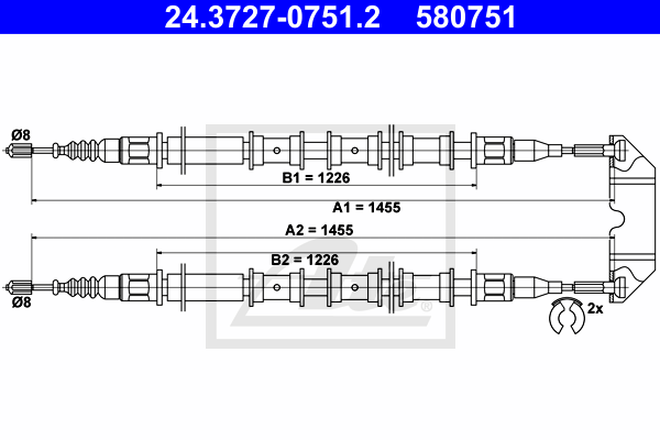 ATE 24.3727-0751.2 Cavo comando, Freno stazionamento-Cavo comando, Freno stazionamento-Ricambi Euro