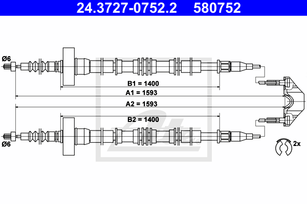 ATE 24.3727-0752.2 Cavo comando, Freno stazionamento-Cavo comando, Freno stazionamento-Ricambi Euro