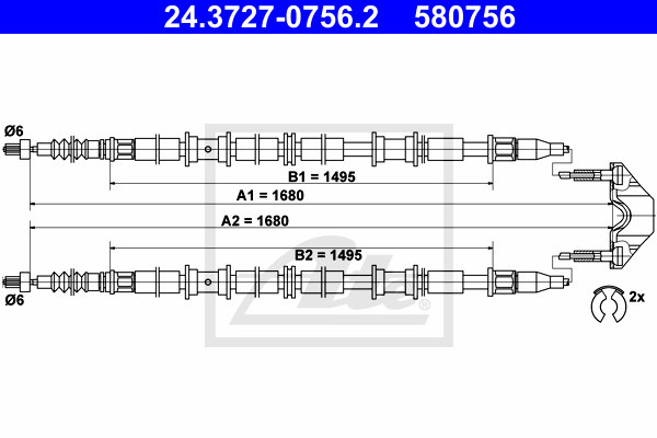 ATE 24.3727-0756.2 Cavo comando, Freno stazionamento-Cavo comando, Freno stazionamento-Ricambi Euro