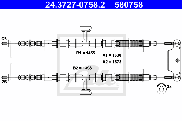 ATE 24.3727-0758.2 Cavo comando, Freno stazionamento-Cavo comando, Freno stazionamento-Ricambi Euro