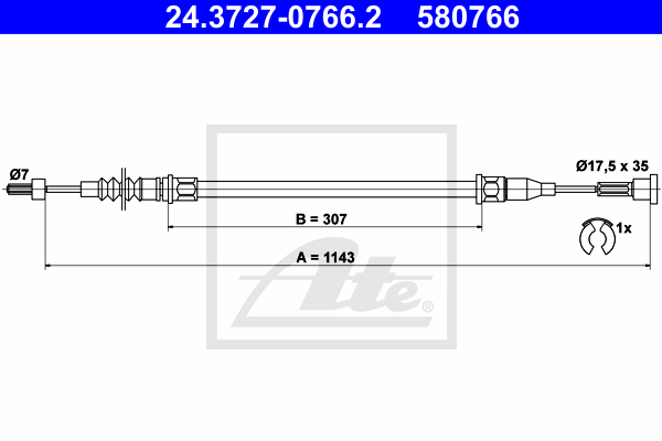 ATE 24.3727-0766.2 Cavo comando, Freno stazionamento-Cavo comando, Freno stazionamento-Ricambi Euro