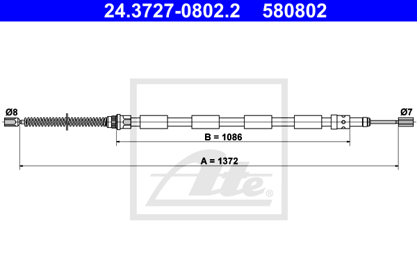 ATE 24.3727-0802.2 Cavo comando, Freno stazionamento-Cavo comando, Freno stazionamento-Ricambi Euro