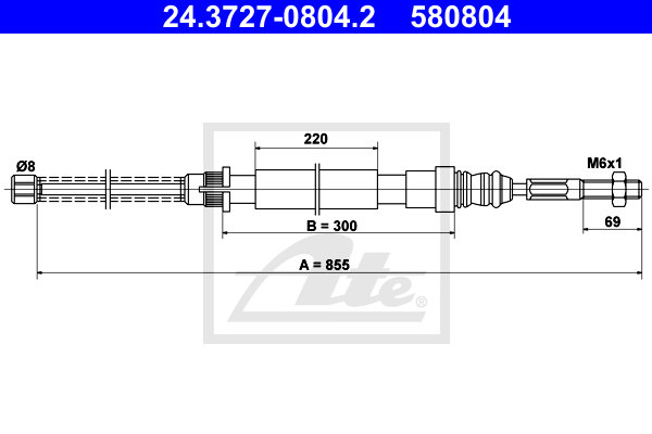 ATE 24.3727-0804.2 Cavo comando, Freno stazionamento-Cavo comando, Freno stazionamento-Ricambi Euro