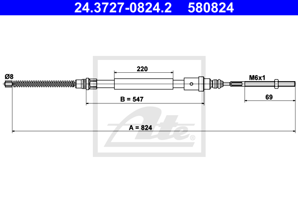 ATE 24.3727-0824.2 Cavo comando, Freno stazionamento-Cavo comando, Freno stazionamento-Ricambi Euro