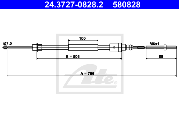 ATE 24.3727-0828.2 Cavo comando, Freno stazionamento-Cavo comando, Freno stazionamento-Ricambi Euro