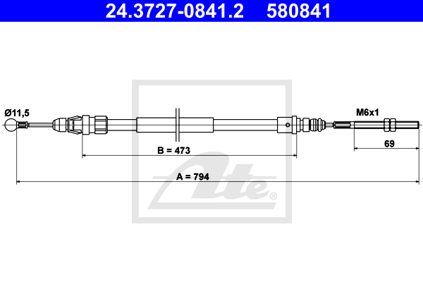 ATE 24.3727-0841.2 Cavo comando, Freno stazionamento-Cavo comando, Freno stazionamento-Ricambi Euro