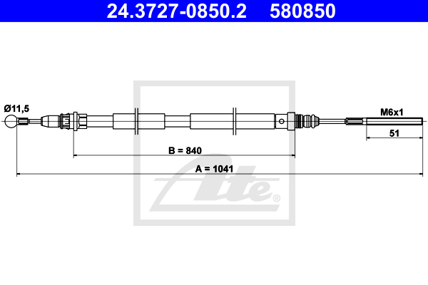 ATE 24.3727-0850.2 Cavo comando, Freno stazionamento