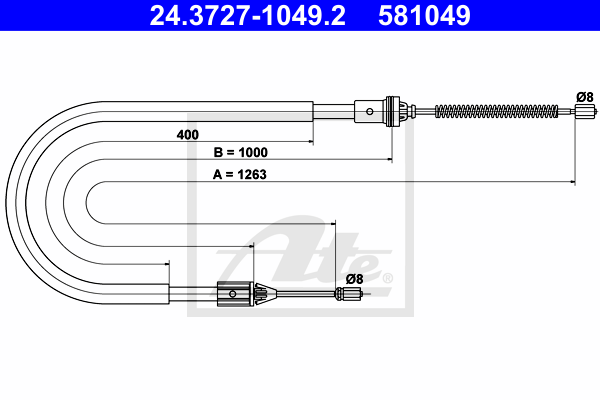 ATE 24.3727-1049.2 Cavo comando, Freno stazionamento-Cavo comando, Freno stazionamento-Ricambi Euro