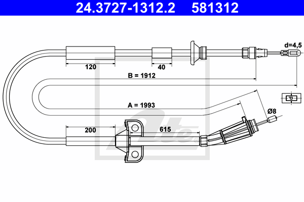 ATE 24.3727-1312.2 Cavo comando, Freno stazionamento