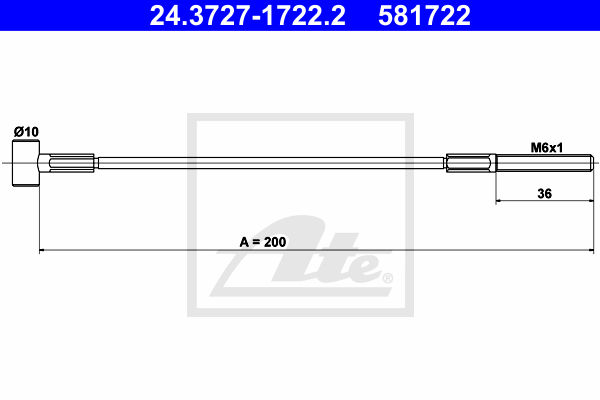 ATE 24.3727-1722.2 Cavo comando, Freno stazionamento-Cavo comando, Freno stazionamento-Ricambi Euro