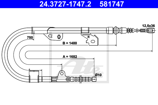 ATE 24.3727-1747.2 Cavo comando, Freno stazionamento-Cavo comando, Freno stazionamento-Ricambi Euro