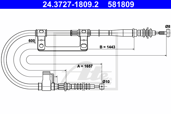 ATE 24.3727-1809.2 Cavo comando, Freno stazionamento-Cavo comando, Freno stazionamento-Ricambi Euro