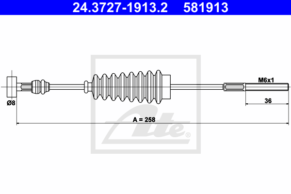 ATE 24.3727-1913.2 Cavo comando, Freno stazionamento-Cavo comando, Freno stazionamento-Ricambi Euro